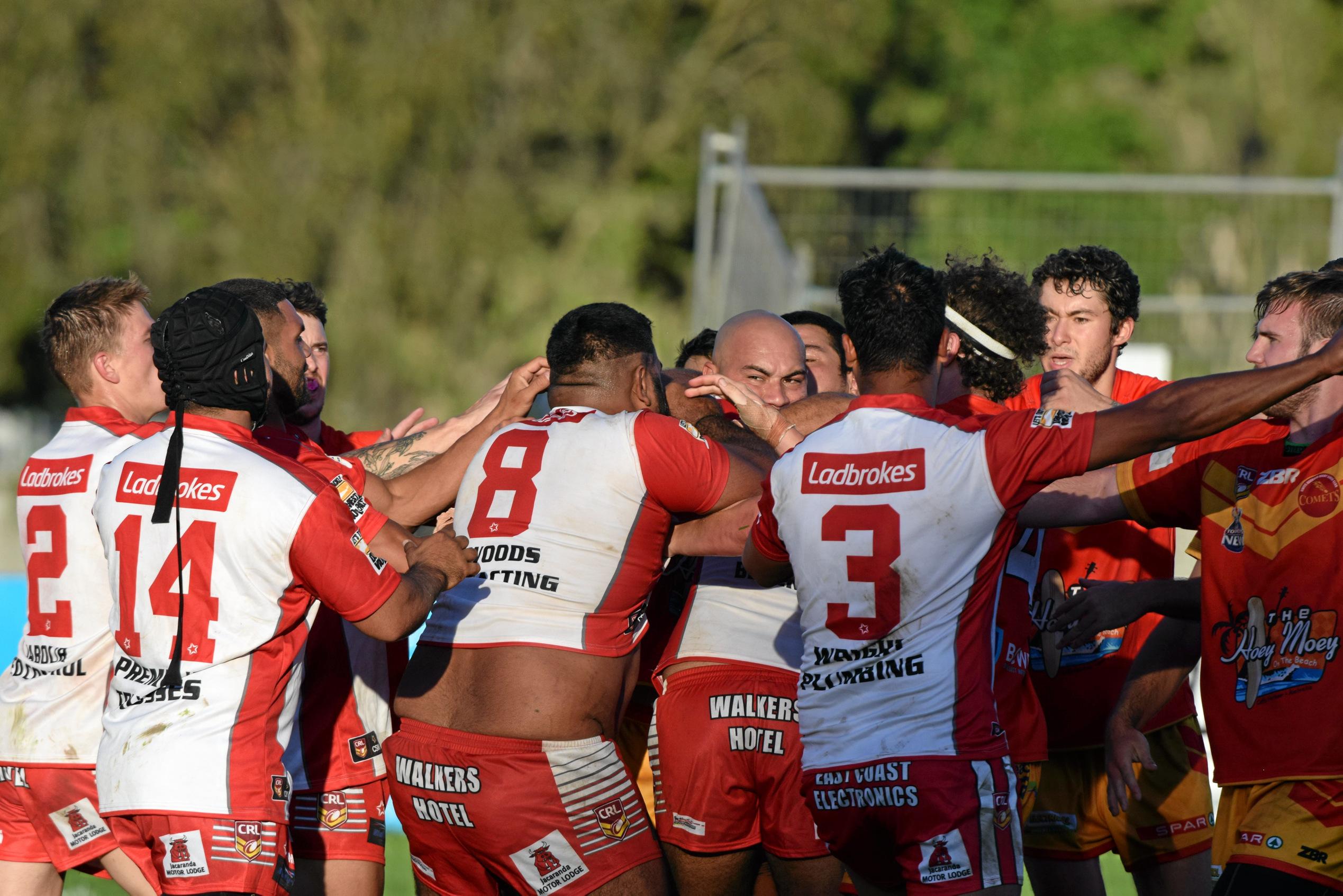 The Coffs Harbour Comets v South Grafton Rebels game had to be stopped early after numerous fights broke out and players were sent from the field.