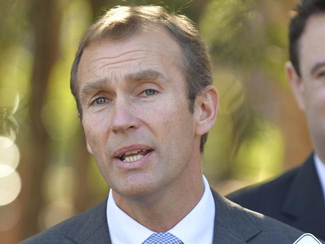 NSW Education Minister Rob Stokes speaks to the media during a visit with NSW Premier Gladys Berejiklian to Penrith Public School in Sydney, Thursday, June 14, 2018. NSW state schools will receive a $6 billion windfall in the upcoming state budget, with new schools, classrooms and upgrades planned over the next four years. (AAP Image/Simon Bullard) NO ARCHIVING