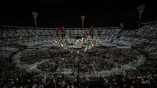 Ed Sheeran performs for 108,000 people at the MCG in Melbourne. Picture: Zak Walters