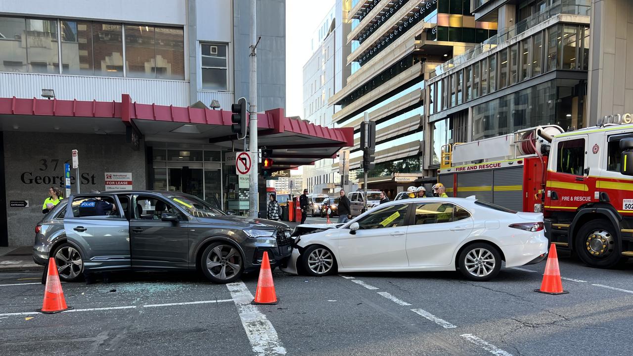 The stolen $120,000 Audi used to ram a police car in Brisbane CBD on Friday Photos: Vanessa Marsh