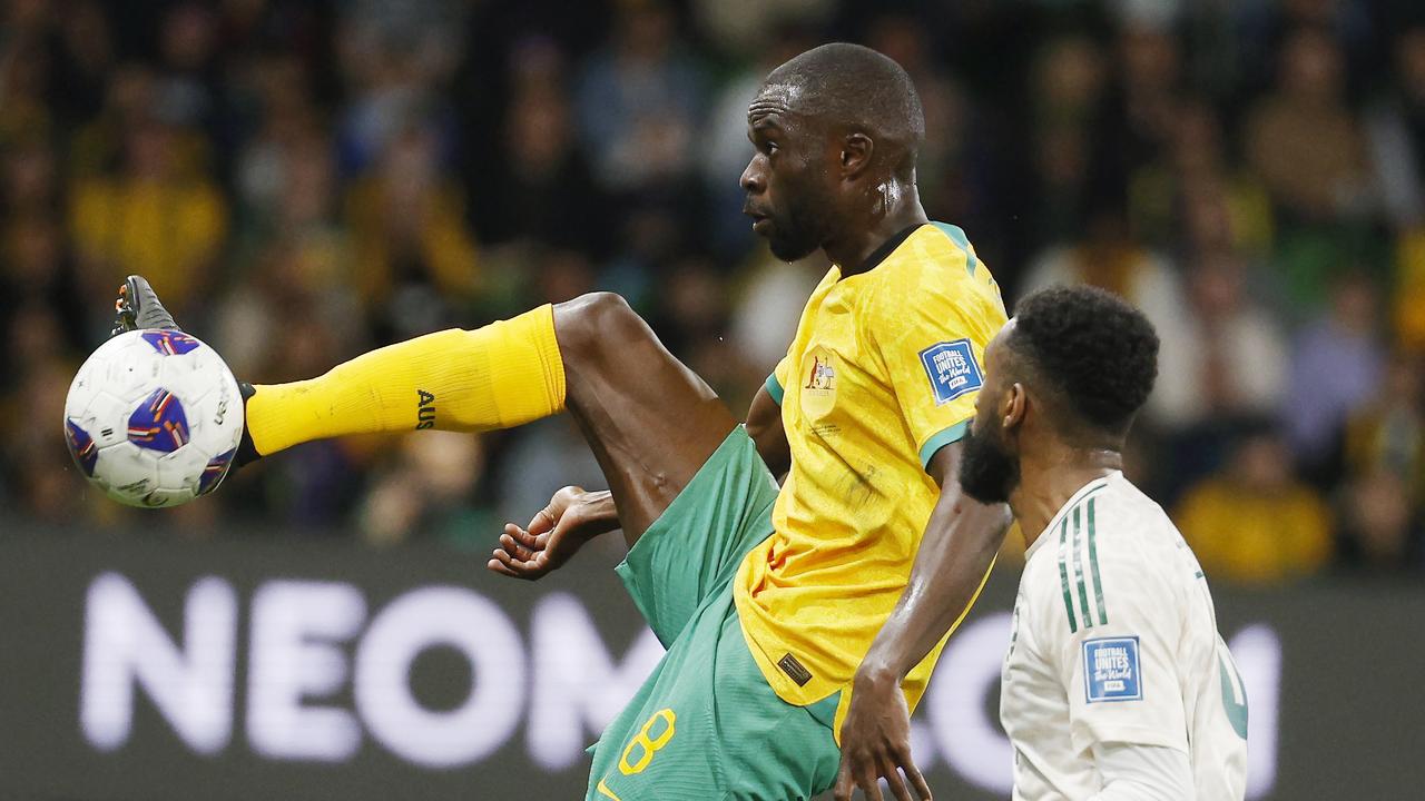 Jason Geria helped the Socceroos keep a clean sheet during a tense World Cup qualifier against Saudi Arabia in Melbourne on Thursday. Picture: Michael Klein