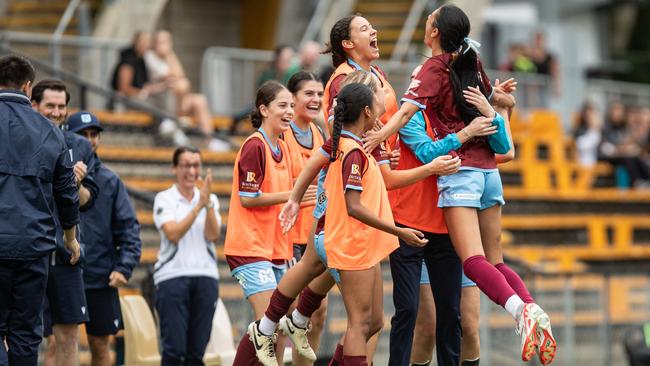 Mona Walker celebrated her first goal in APIA colours with her team’s bench. Picture: Julian Andrews