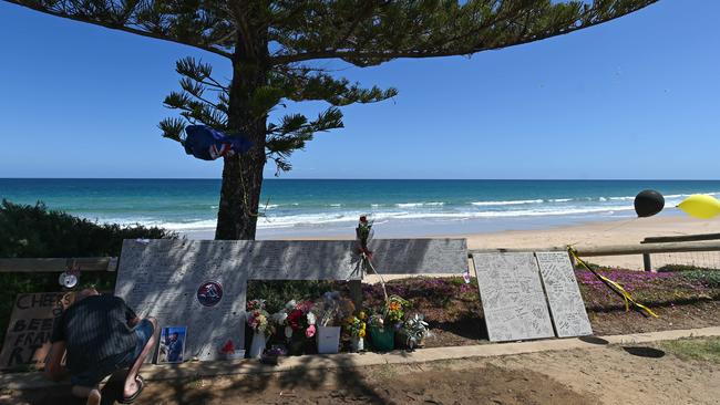 Tributes on the Esplanade in Christies Beach for local identity Frank Tabone who passed on October 13. Photo: Naomi Jellicoe