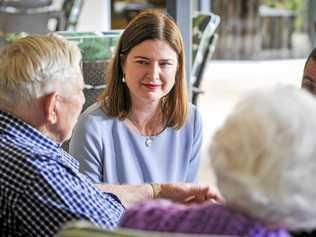 CALL FOR FUNDING: Labor's spokeswoman on Ageing and Mental Health, Julies Collins, spoke to residents at New Auckland Place Aged Care Residence yesterday. Picture: Matt Taylor GLA301018CARE