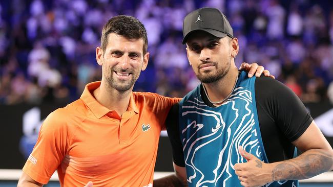 Novak Djokovic and Nick Kyrgios. Picture: Mark Stewart