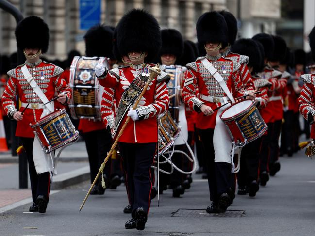 Troops arrive at Waterloo train station and march across Westminster Bridge, as part of Britain's King Charles' coronation. Picture: Reuters