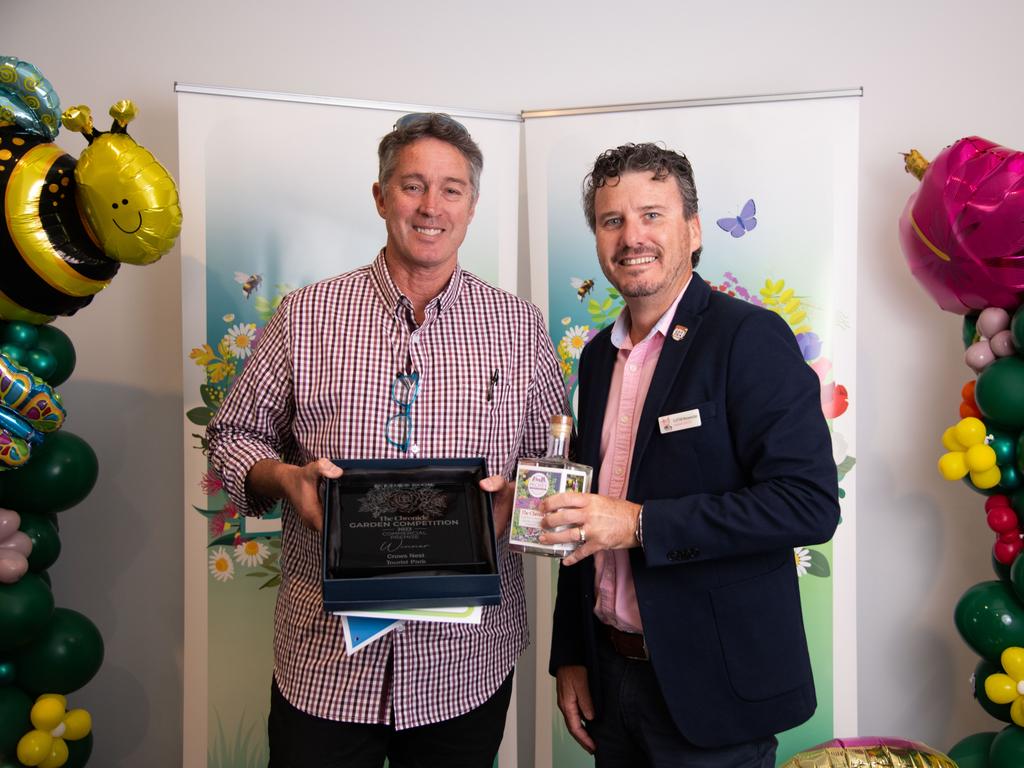 Gerald Searle (left) and Clayton Menyweather from Crows Nest Tourist Park.Chronicle Garden Competition, awards presentation at Oaks Toowoomba Hotel.Thursday September 14, 2023