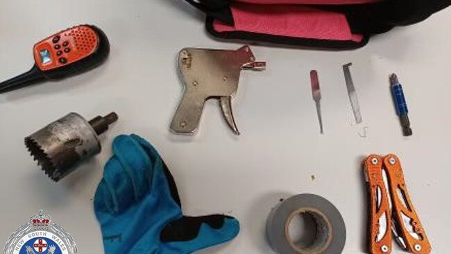 The house breaking implements seized by police. NSW Police.