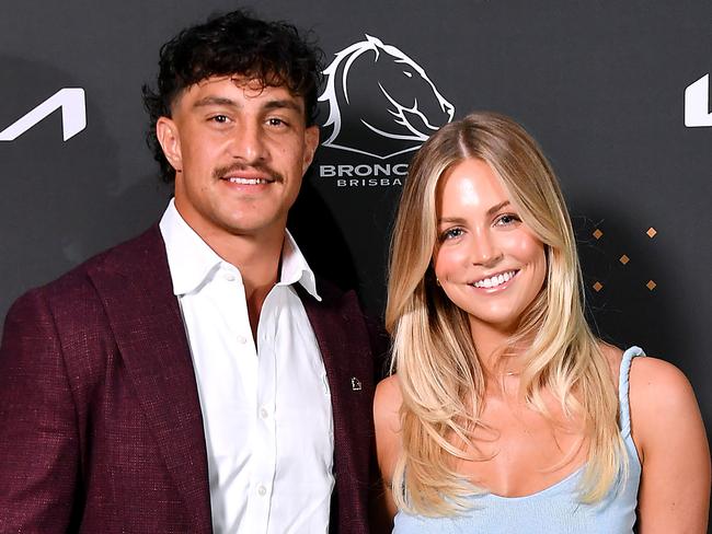 Kotoni Staggs and Brittany Becht.Brisbane Broncos 2025 Season Launch at Grand Ballroom, The Star.Thursdwith ay February 13, 2025. Picture, John Gass