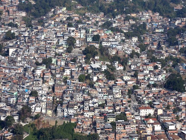 Aerial view of favela neighborhoods surrounding the Olympic venues
