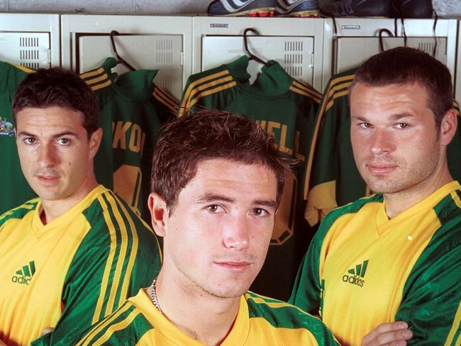 Former Socceroos L-R Paul Okon, Harry Kewell &amp; Mark Viduka (Photo: Richard Cisar-Wright)