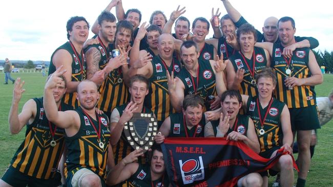 The 2011 Mount Burr premiership side. Picture: Kelvin Ruge/Blue Lake Printworks.