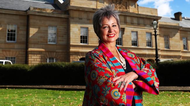 Sue Hickey member for Clark out the front of the Tasmanian Parliament. Picture: Nikki Davis-Jones