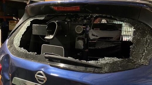 A speed camera vehicle had its windscreen smashed while parked in Coburg on Friday. Picture: Heidi Murphy