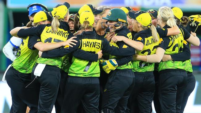 Australia’s women’s cricket team celebrate victory. Picture: Mark Stewart