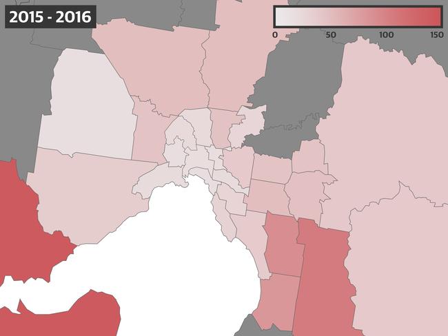 Youth offender incidents of motor vehicle theft by LGA in 2015-2016.