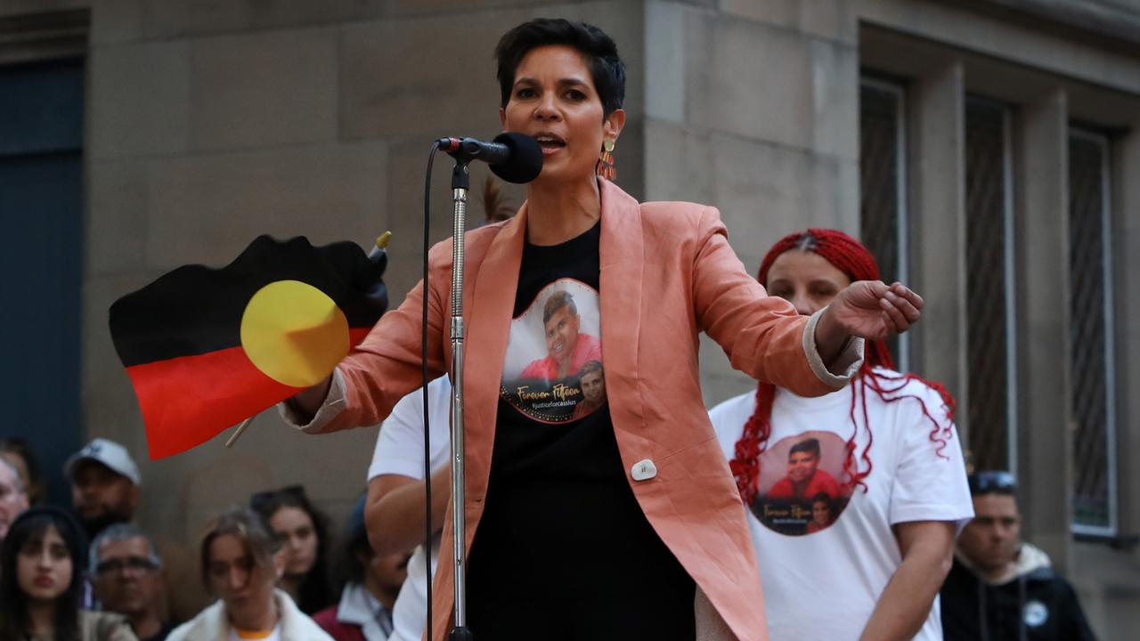 Broadcaster Narelda Jacobs speaking at the Sydney vigil in honour of Cassius Turvey. Picture: Lisa Maree Williams/Getty Images