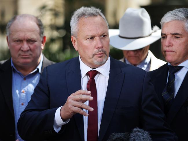 KAP’s Member for Mirani Stephen Andrew (centre) with Robbie Katter MP KAP Leader and Member for Traeger (right), Shane Knuth MP KAP Member for Hill (left), Stephen Andrew MP KAP Member for Mirani and Bob Katter MP KAP Federal Member for Kennedy (back right, wearing hat). Picture: Nigel Hallett