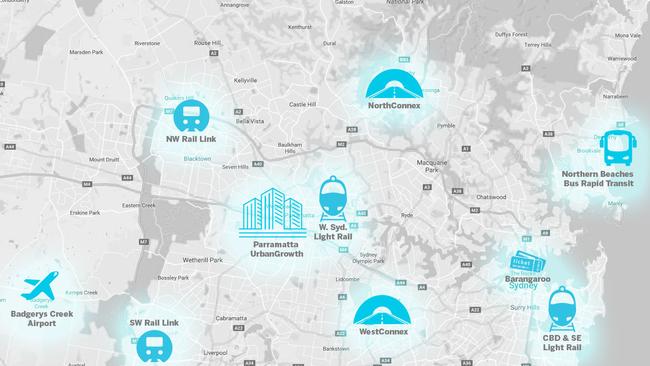 Sydney is spending more on infrastructure than ever before, with the aim of revitalising the city’s west. Graphic: Ron Erdos/news.com.au