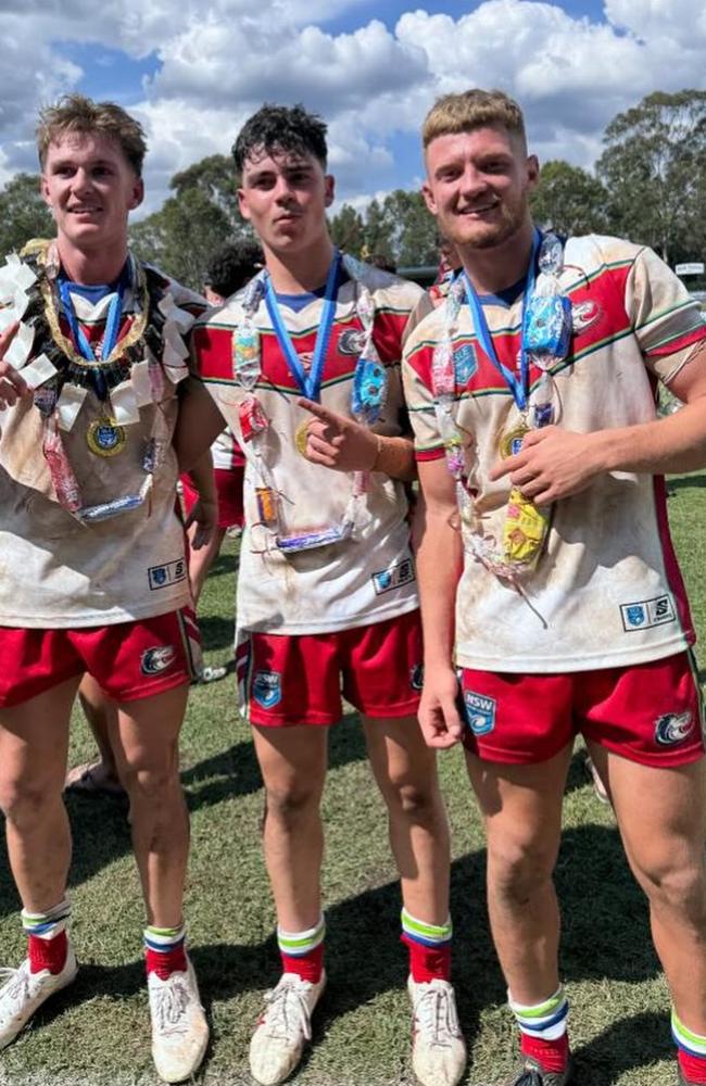 Yuri Hromow (centre) celebrates winning the Laurie Daley Cup with the Monaro Colts.