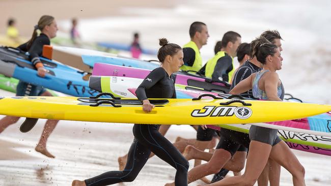 Ironwoman Lizzie Welborn during a training session on Newport Beach.