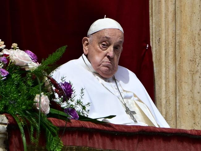 Pope Francis on the balcony of St. Peter's basilica less than 24 hours before his death. Picture: AFP