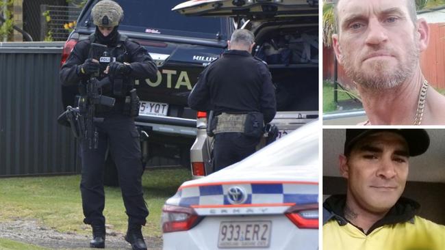 Police at scene of alleged siege in Newtown for which Morgan Western Troy Mundey (top right) and Peter Mark Gibbs have been charged.