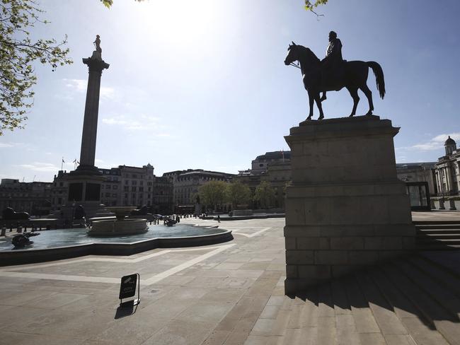 A deserted Trafalgar Square. The UK looks set to extend its lockdown. Picture: AP