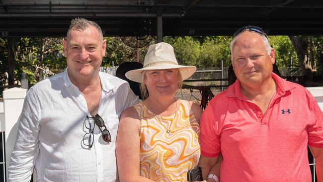 Aaron Kingshott, Elizabeth Yates and Kevin Yates at the 2023 Darwin Cup Carnival Guineas Day. Picture: Pema Tamang Pakhrin