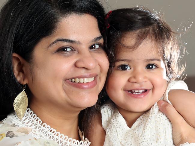 Sonal Pandit and her baby Sara (20mths) are happy to be in the post-natal healthy diet photo. Sonal's mum came over from India after she had her baby and prepared healthy food for her for two months. Picture: Alex Coppel.