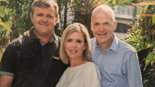 Brendan (right) with his sister Marita Corbett and brother Derek Luxton. Brendan took his own life last year after pleas for exemption from hotel quarantine were ignored.