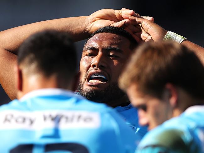 SYDNEY, NEW SOUTH WALES - MARCH 18:  Sekope Kepu of the Waratahs catches his breath during the round five Super Rugby match between the Waratahs and the Rebels at Allianz Stadium on March 18, 2018 in Sydney, Australia.  (Photo by Mark Kolbe/Getty Images)