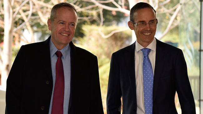 Bill Shorten, left, with Andrew Leigh. Picture: Getty Images