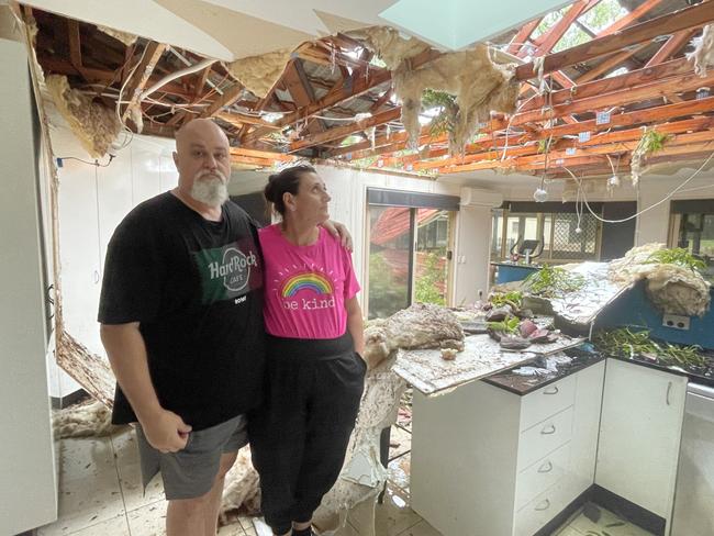 Steve and Jo Warren had a massive gum tree fall on the roof of their home at Joyner north of Brisbane. Picture: Iwan Jones