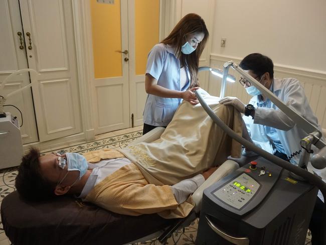 A man undergoing a penis whitening procedure at the Bangkok branch of Lelux Hospital. Picture: AFP.