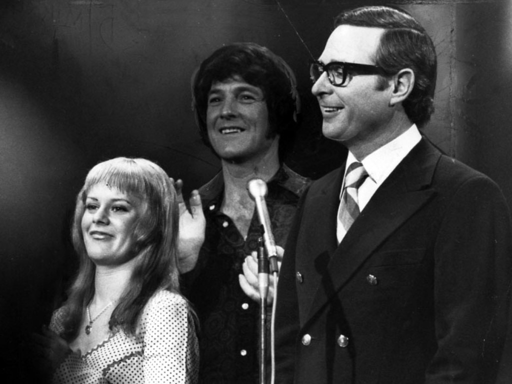 Singers Little Pattie and Col Joye with Brian Henderson on Bandstand in 1971. Picture: Channel 9