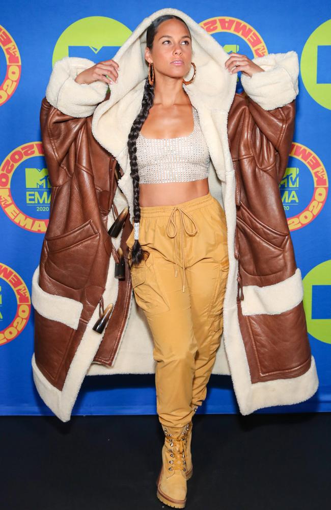 Alicia Keys dressed for the cold. Picture: Rich Fury/Getty Images for MTV