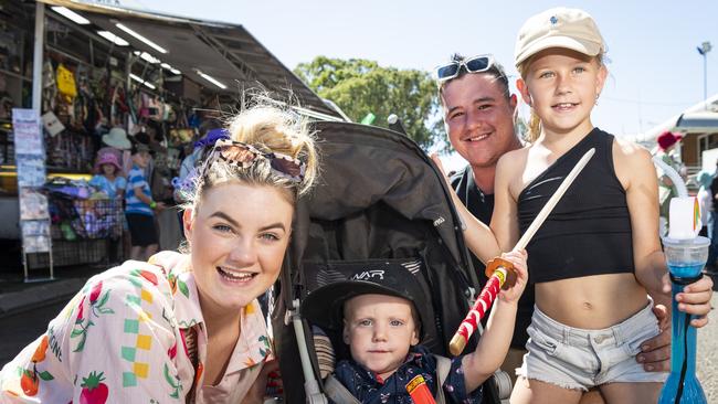 Having a great time at the Toowoomba Royal Show are (from left) Emma Frasle, Max Harris, Zain Carr and Amarni Muller, Friday, April 19, 2024. Picture: Kevin Farmer