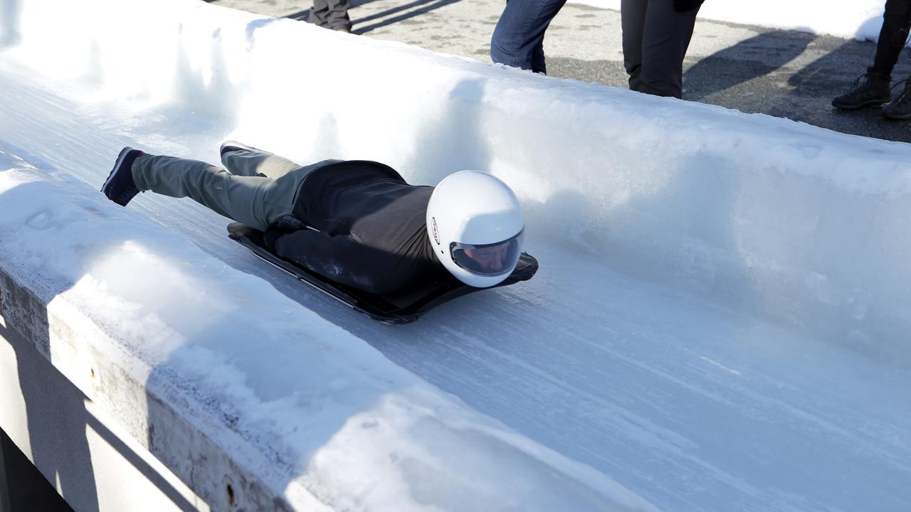 Prince Harry on the skeleton track in Whistler, British Columbia. (Photo by Andrew Chin/Getty Images)