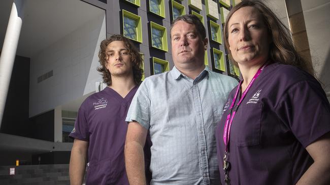 HACSU Industrial Manager Robbie Moore, RHH Pharmacists Aiden Stalker (LHS) and Lauren Vanier. Picture: Chris Kidd