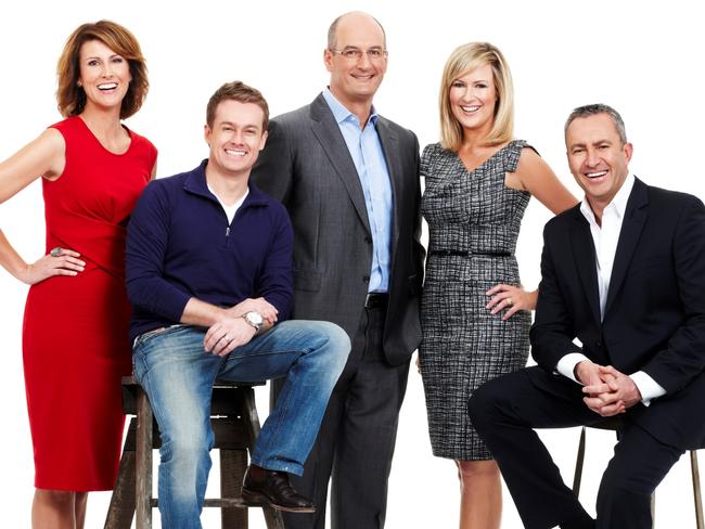 Hosts (L-R) Natalie Barr, Grant Denyer, David Koch, Melissa Doyle and Mark Beretta from 'Sunrise' at the time.