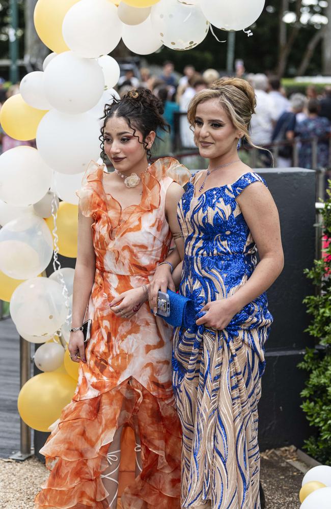 Ghalya Adi (left) and Shehenaz Murad at Centenary Heights State High School formal at Picnic Point, Friday, November 15, 2024. Picture: Kevin Farmer