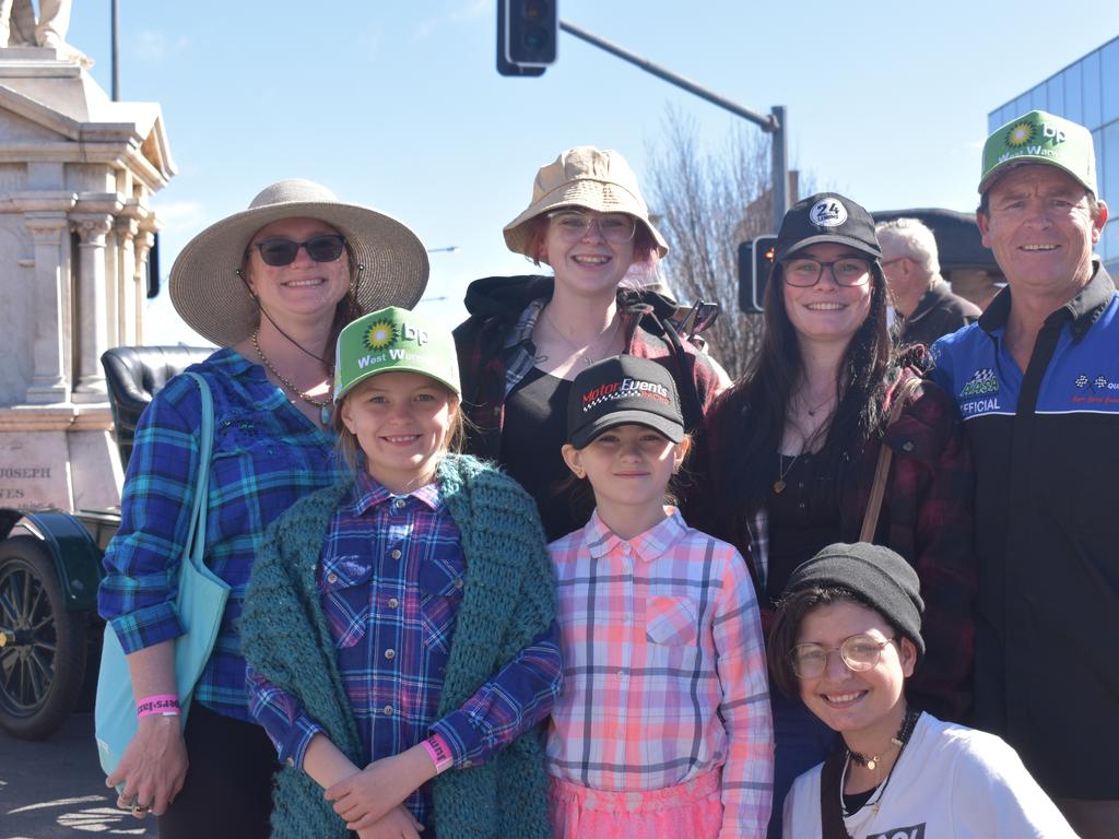 (back) Cassie Anderson, Kailea Longley, Jorja and Naith Lepp, (front) Rory Sutton, Mya Saleeba, and Isabel Natividad at the Jumpers and Jazz Grand Automobile Show on July 18, 2021. Mr Lepp MC-ed the Town Hall Stage as a representative of the Warwick District Sporting Club and owners of AusTiming.