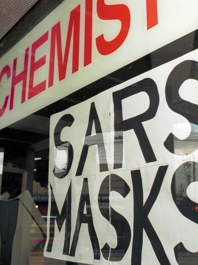 SARS masks on sale in a Melbourne pharmacy, 2003.