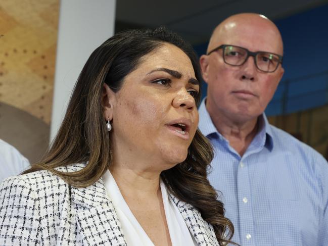 Australian Opposition Leader Peter Dutton, Senator, Jacinta Nampijinpa Price with the Leader of the National Party, David Littleproud, campaign in Dubbo for The Voice - No case. Picture - Chris Pavlich/The Australian