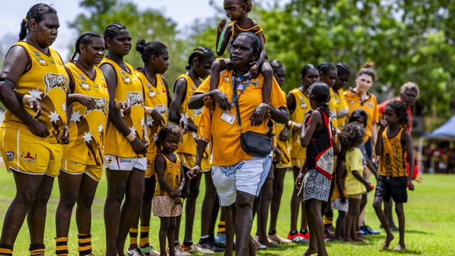 The Tapalinga Superstars were fierce competitors in the inaugural 2023 Tiwi Islands Football League women's grand final. Picture: Patch Clapp / AFLNT Media