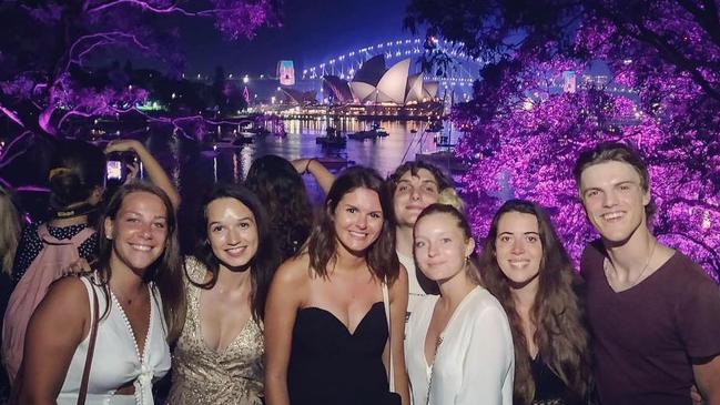 Theo Hayez (right, with cousin Lisa Hayez next to him) in Sydney with friends. Picture: Instagram