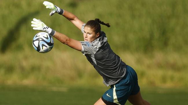 Matildas goalkeeper Teagan Micah in action during an Australia Matildas Training session at La Trobe University. Picture: Getty Images