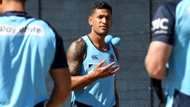 Israel Folau at Waratahs training in Sydney yesterday. Picture: Toby Zerna