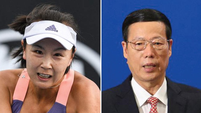 Chinese tennis player Peng Shuai, left, has reportedly been missing for ten days since making sexual abuse claims against senior politician Zhang Gaoli, right. Pictures: AFP